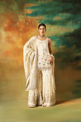 Light Gold Multicolor Sharara Set in Organza – Meena Gurnam
